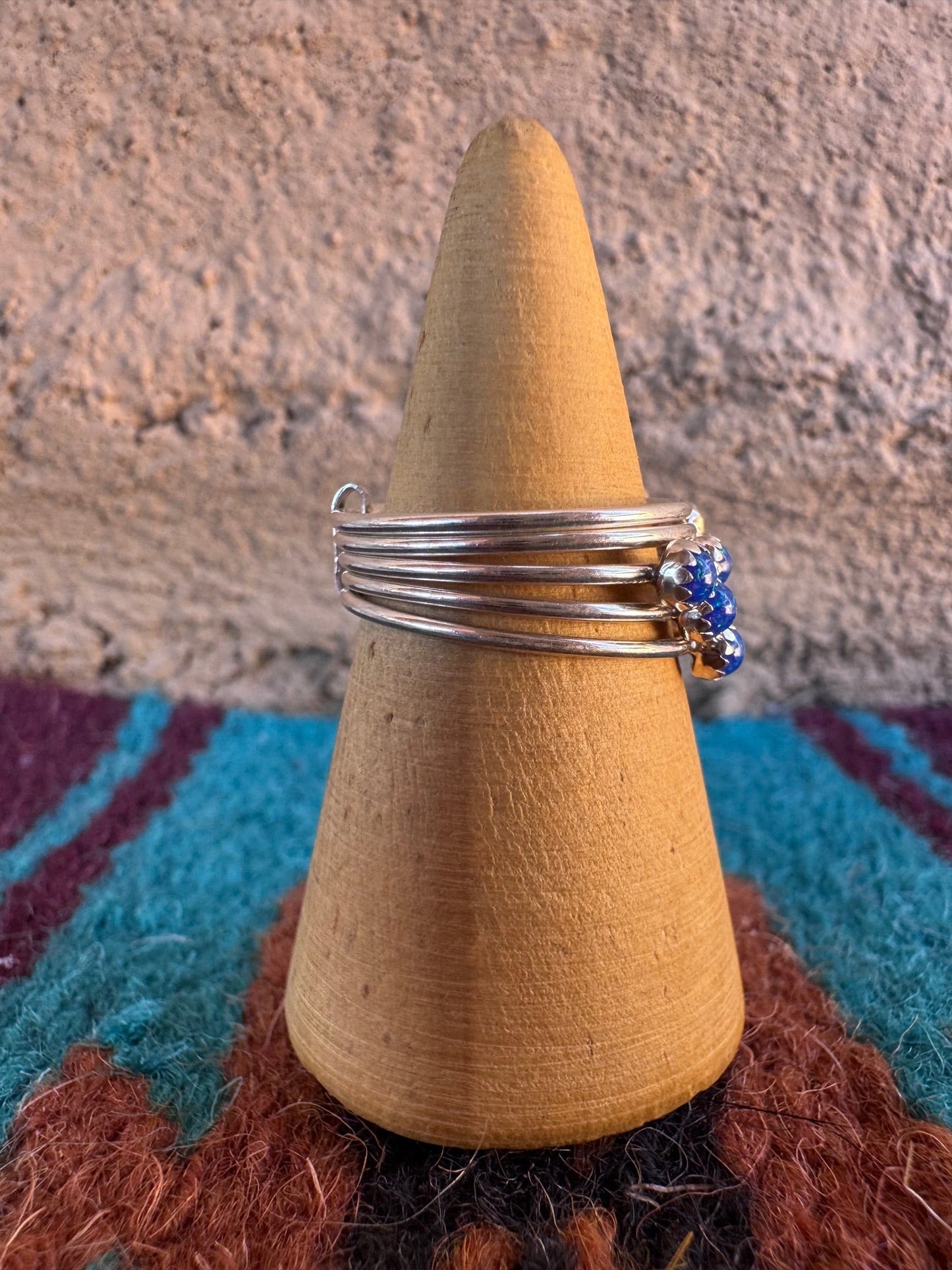 Handcrafted Sterling Silver & Royal Blue Fire Opal 5 Stacker Ring Size 7.5 Nizhoni Traders LLC