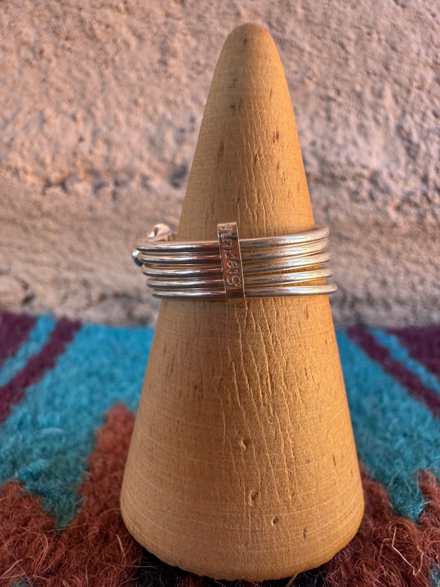 Handcrafted Sterling Silver & Royal Blue Fire Opal 5 Stacker Ring Size 7.5 Nizhoni Traders LLC