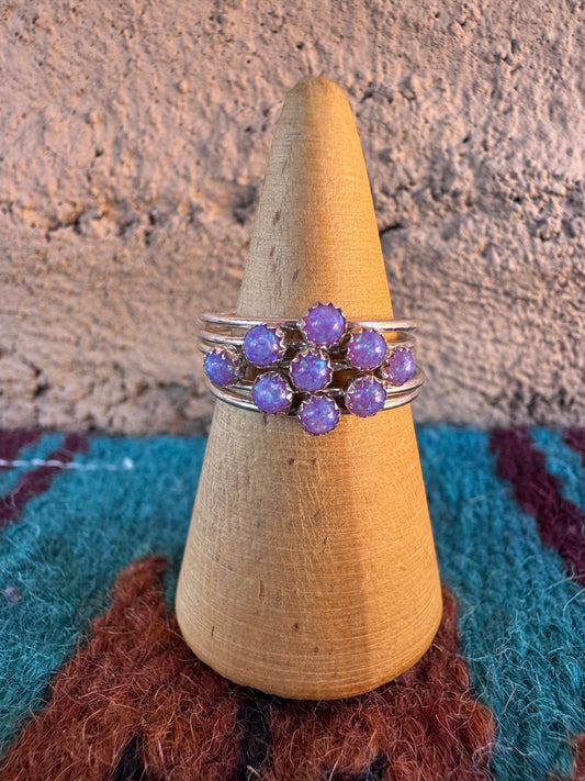 Handcrafted Sterling Silver & Purple Fire Opal 5 Stacker Ring Size 7.5 Nizhoni Traders LLC