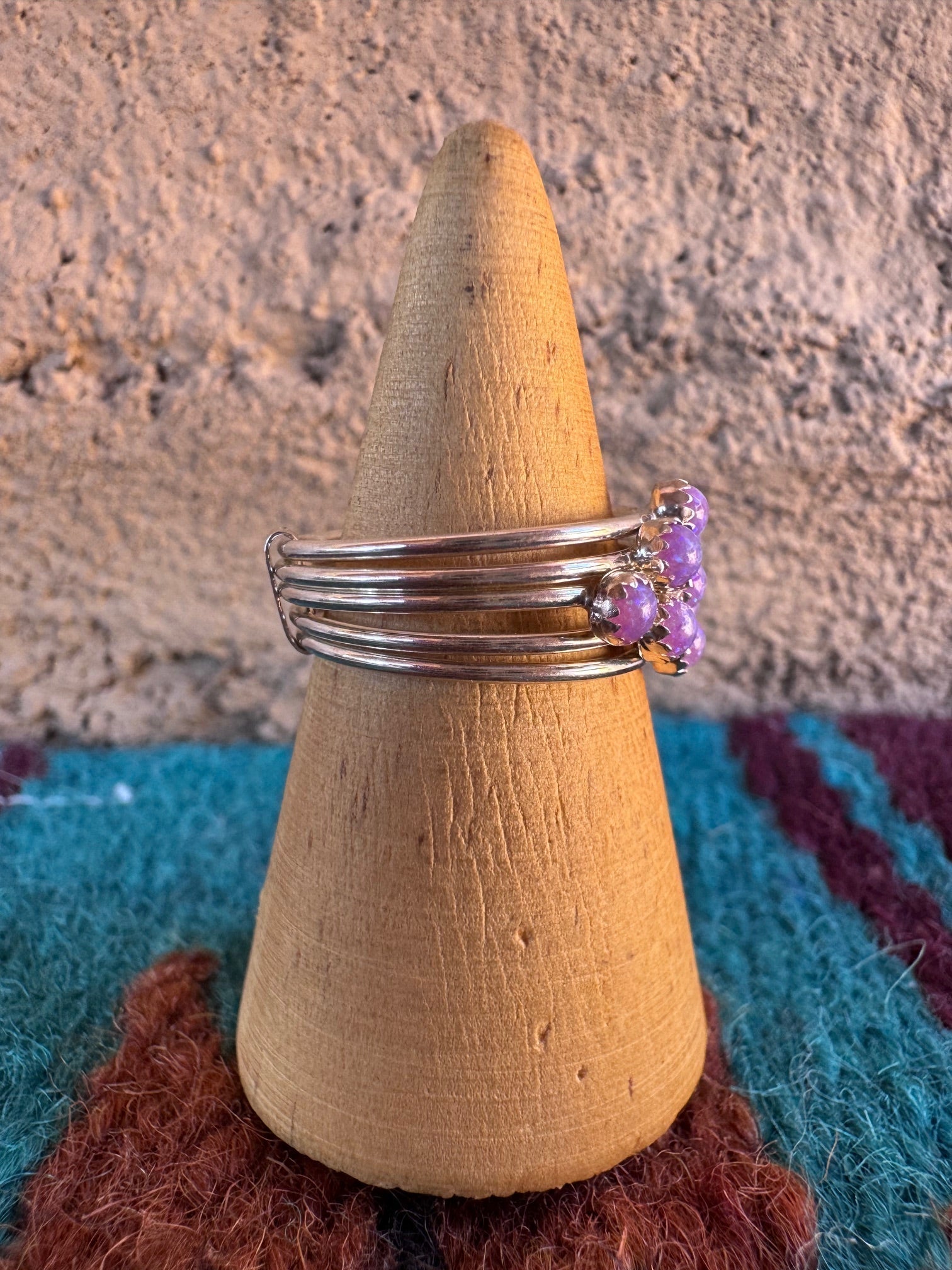 Handcrafted Sterling Silver & Purple Fire Opal 5 Stacker Ring Size 7.5 Nizhoni Traders LLC