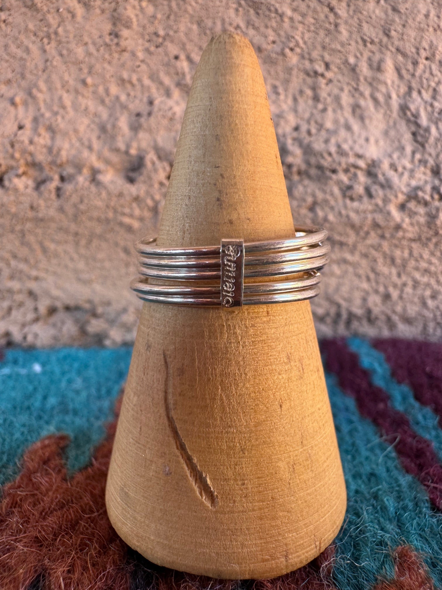 Handcrafted Sterling Silver & Purple Fire Opal 5 Stacker Ring Size 7.5 Nizhoni Traders LLC