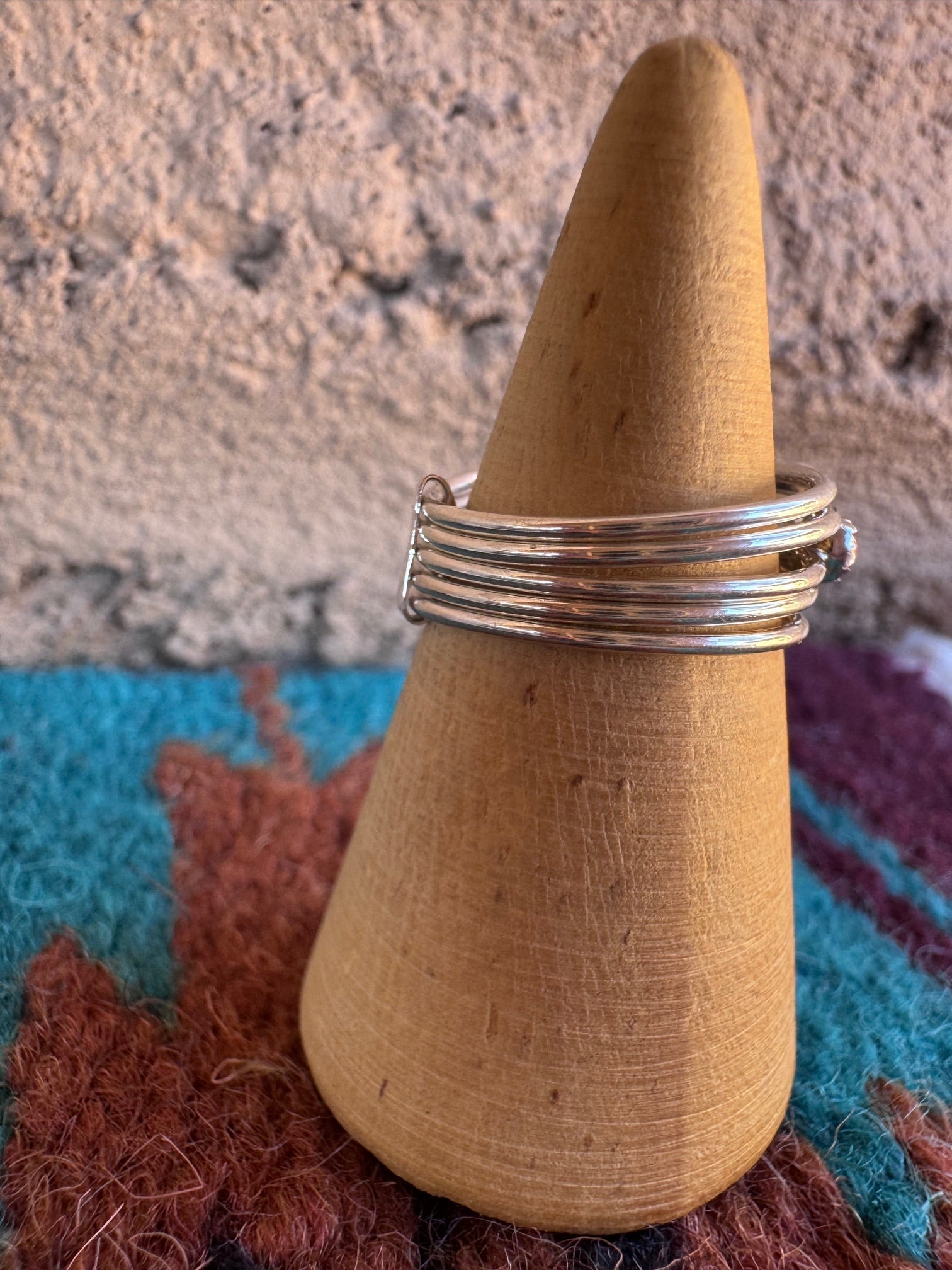 Handcrafted Sterling Silver & Red Fire Opal 5 Stacker Ring Size 7 Nizhoni Traders LLC