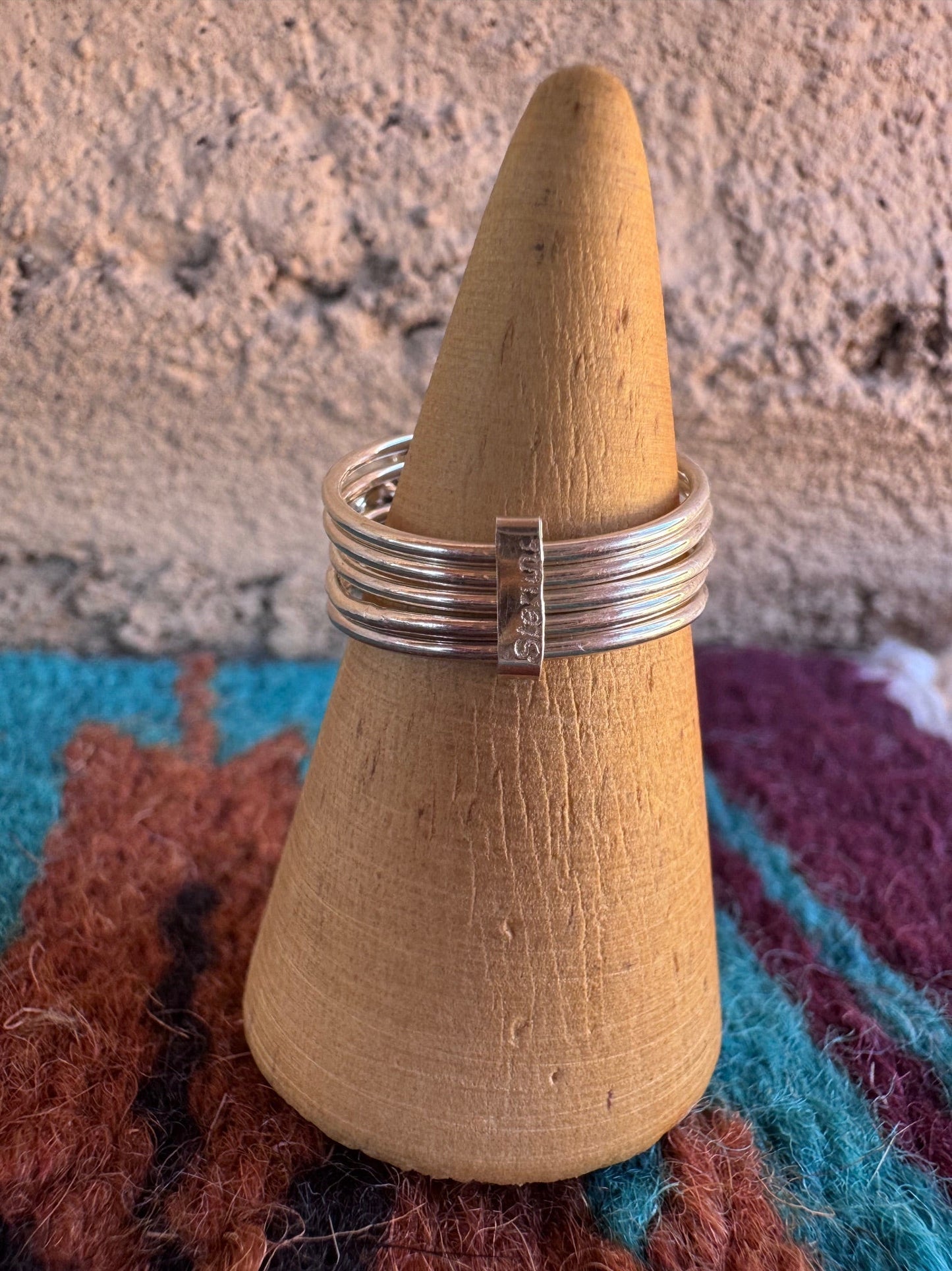 Handcrafted Sterling Silver & Red Fire Opal 5 Stacker Ring Size 7 Nizhoni Traders LLC