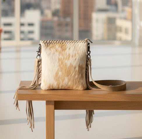 Trinity Ranch Hair-On Cowhide Fringe Concealed Carry Crossbody Bag -Tan Cedar Hill Country Market