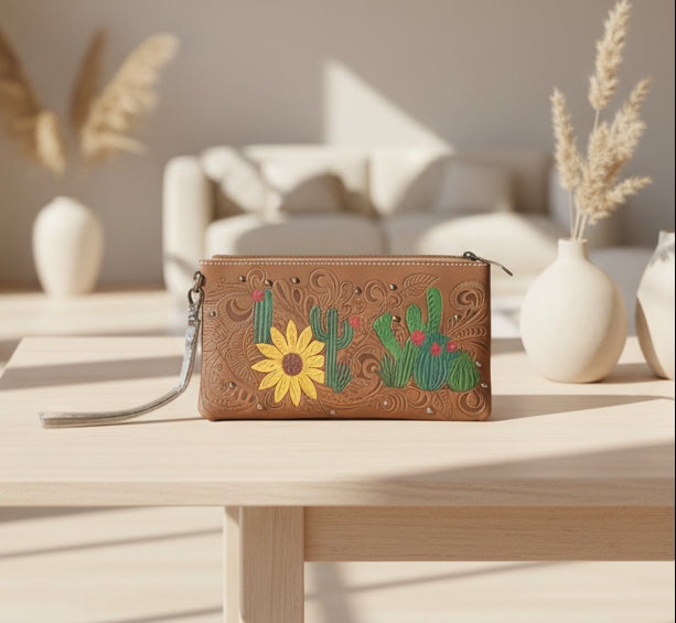 Western Cactus and Sunflower Wristlet by Justin Boots Cedar Hill Country Market