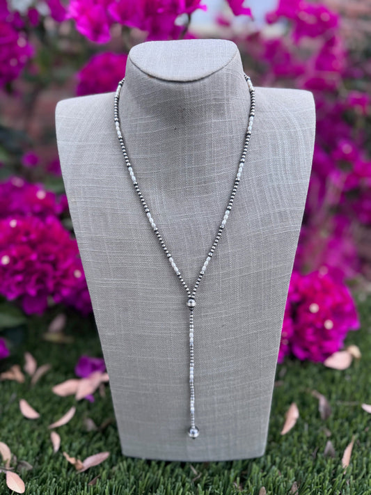 Handcrafted Freshwater Pearl & Sterling Silver Pearl 3-10mm Beaded Lariat Necklace 20" Nizhoni Traders LLC