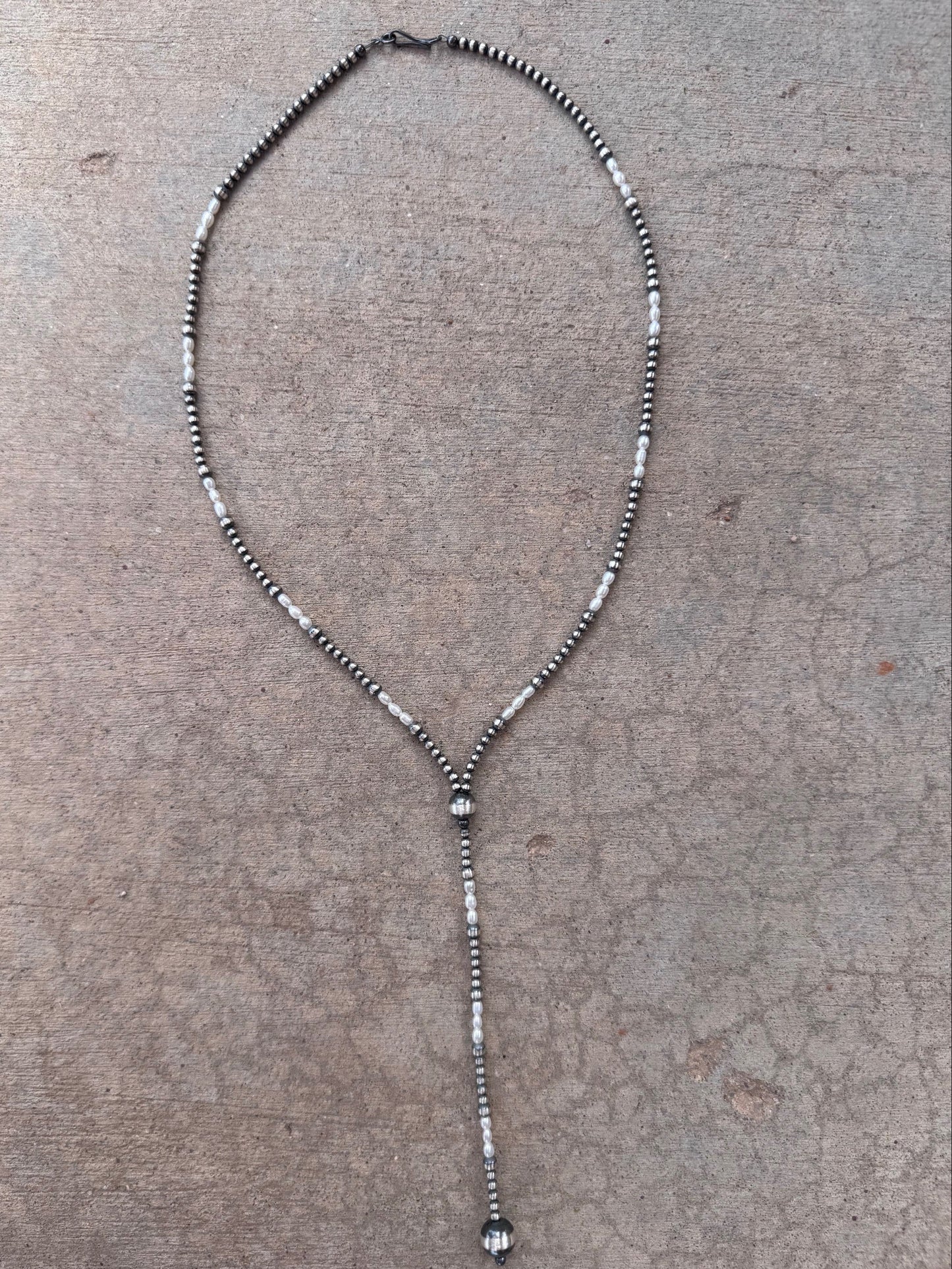 Handcrafted Freshwater Pearl & Sterling Silver Pearl 3-10mm Beaded Lariat Necklace 20" Nizhoni Traders LLC