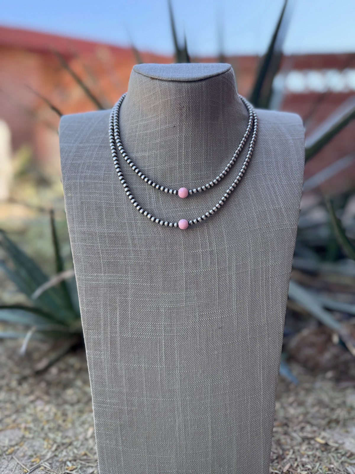 Handcrafted Sterling Silver & Pink Conch 4mm beaded Necklace Nizhoni Traders LLC