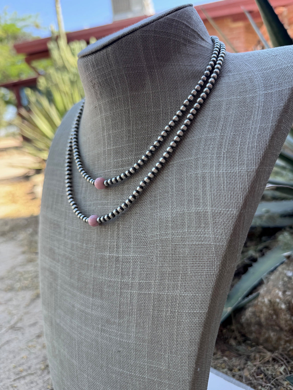 Handcrafted Sterling Silver & Pink Conch 4mm beaded Necklace Nizhoni Traders LLC