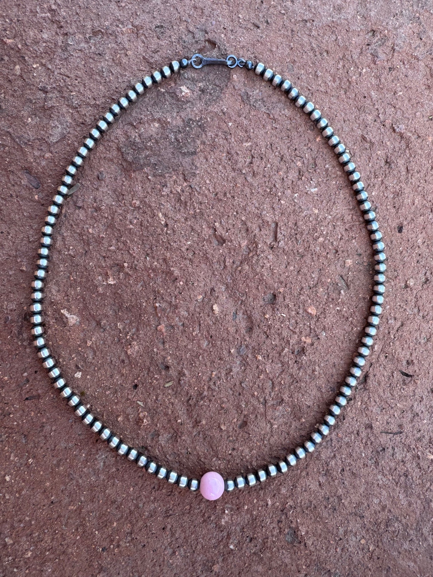 Handcrafted Sterling Silver & Pink Conch 4mm beaded Necklace Nizhoni Traders LLC