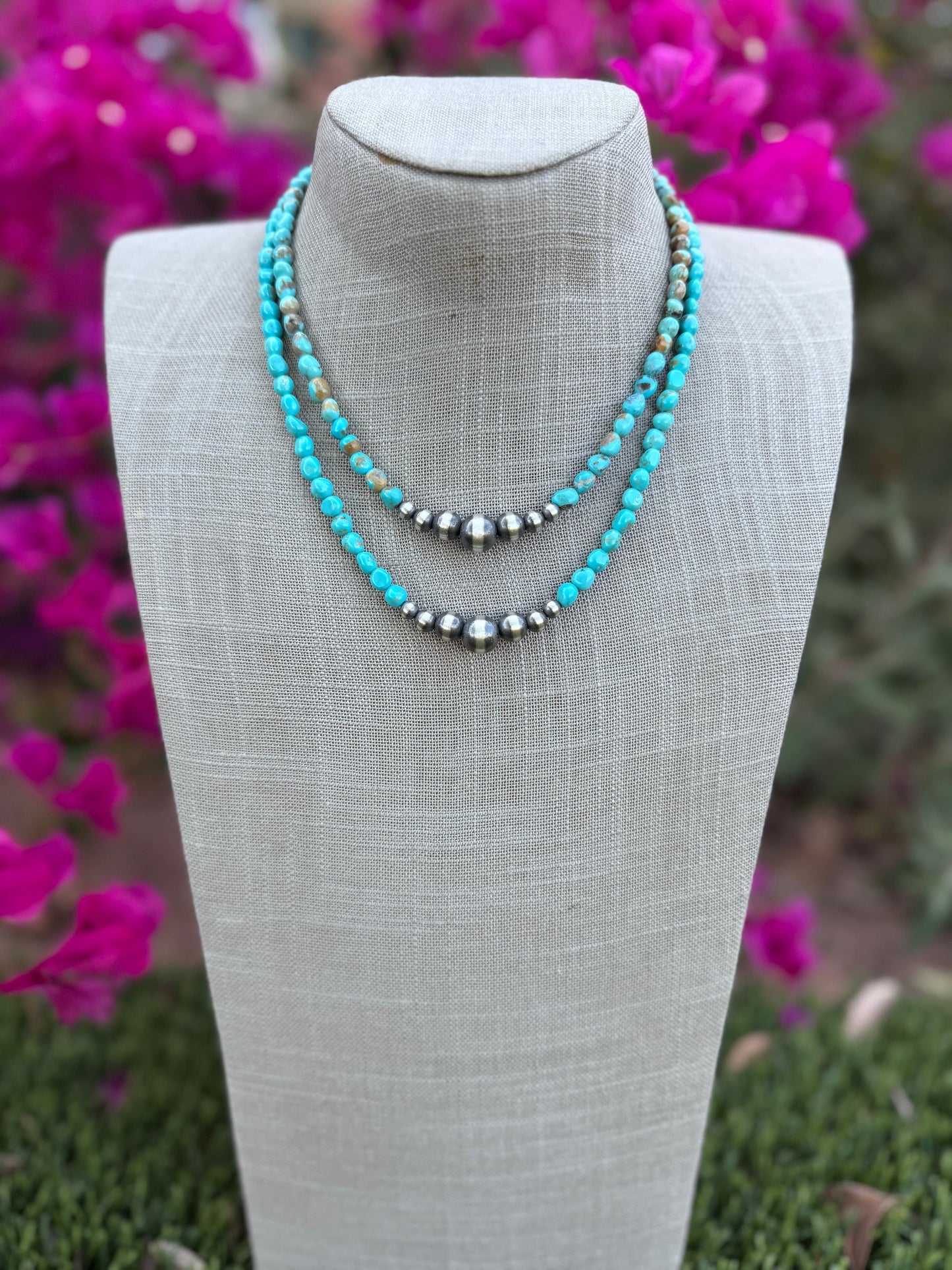 Handcrafted Kingman Turquoise & Sterling Silver 5-10mm Beaded Necklace Nizhoni Traders LLC