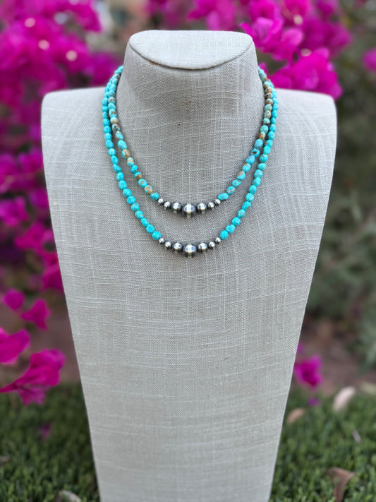 Handcrafted Kingman Turquoise & Sterling Silver 5-10mm Beaded Necklace Nizhoni Traders LLC