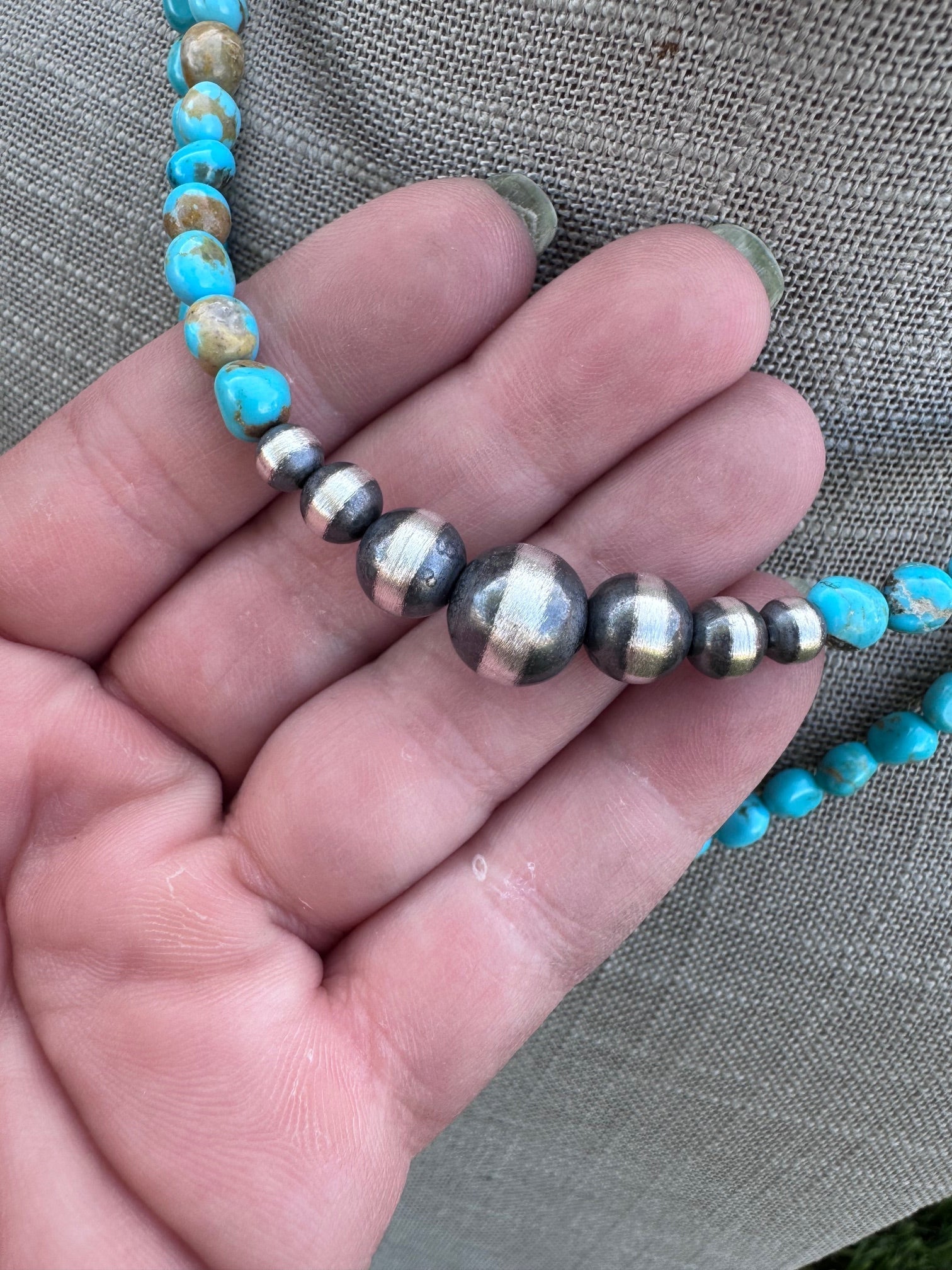 Handcrafted Kingman Turquoise & Sterling Silver 5-10mm Beaded Necklace Nizhoni Traders LLC