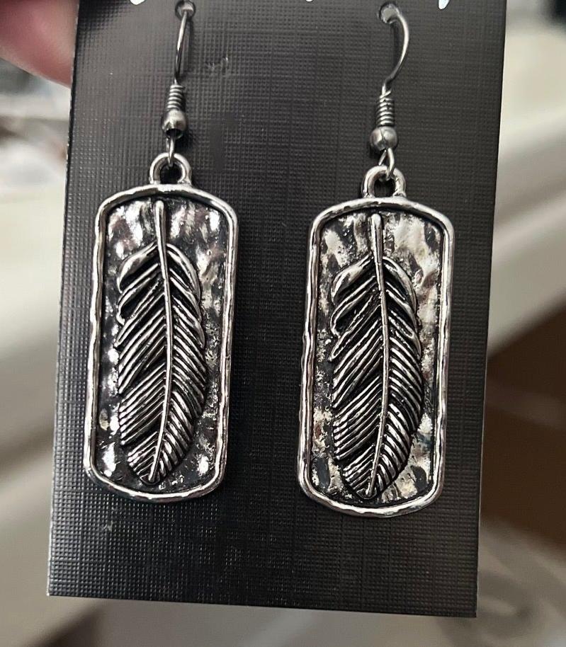 Feather Metal Earrings Cedar Hill Country Market