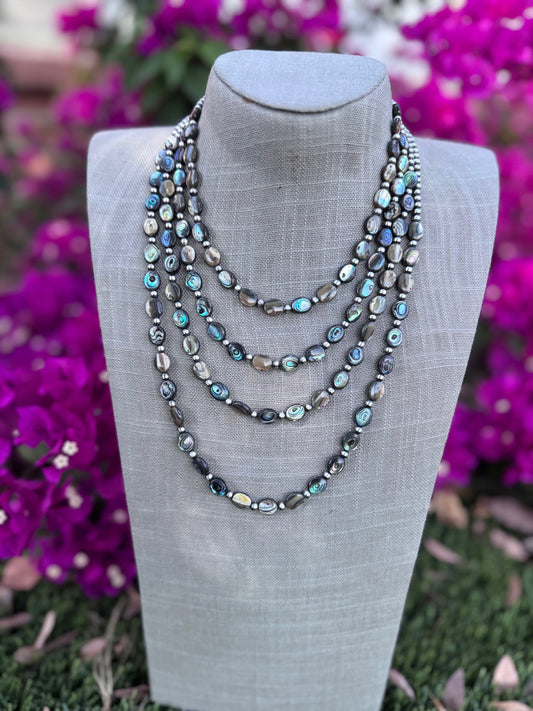 Handcrafted Abalone Oval & Sterling Silver Pearl 4mm Beaded Necklace Nizhoni Traders LLC