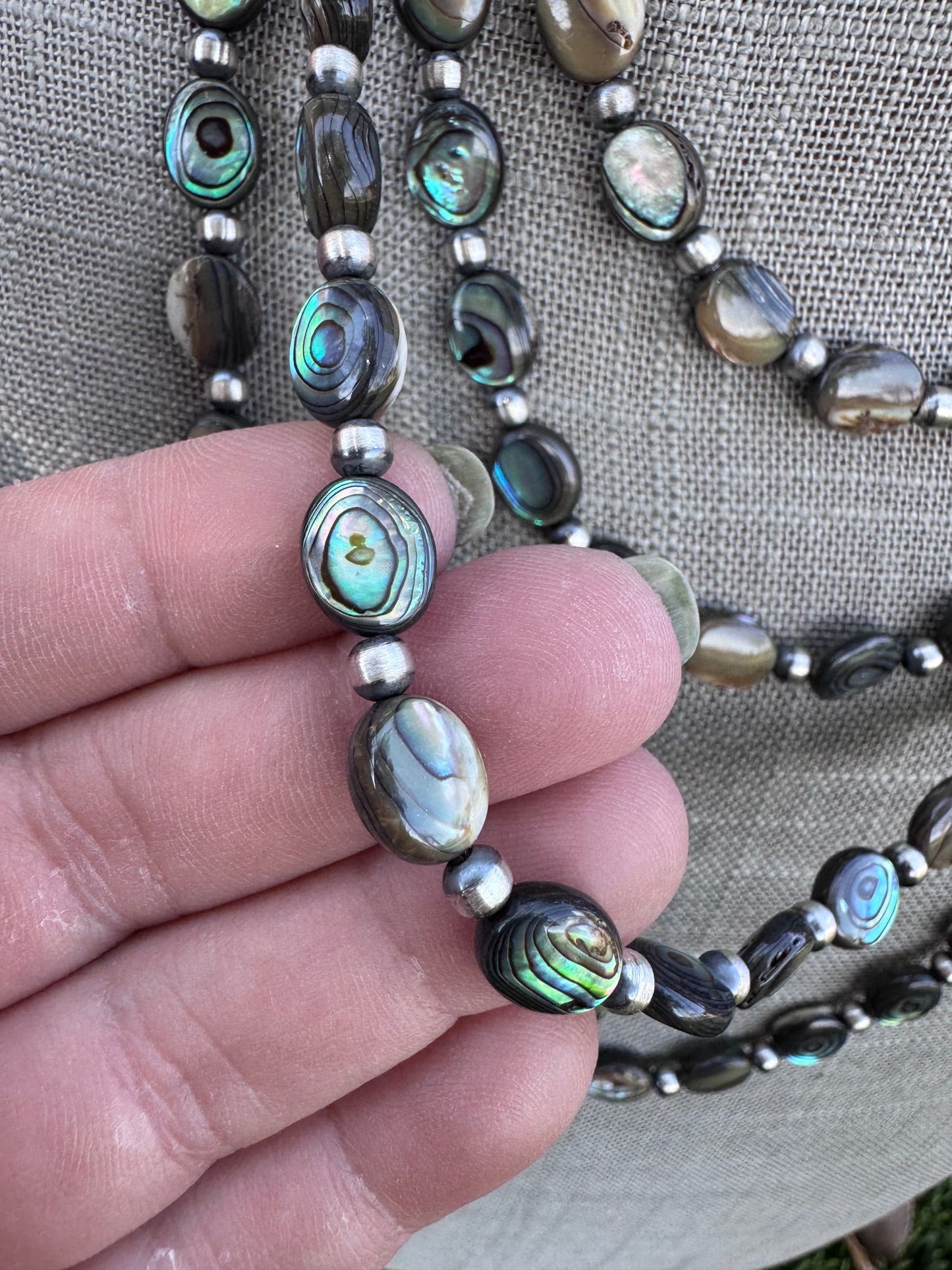 Handcrafted Abalone Oval & Sterling Silver Pearl 4mm Beaded Necklace Nizhoni Traders LLC