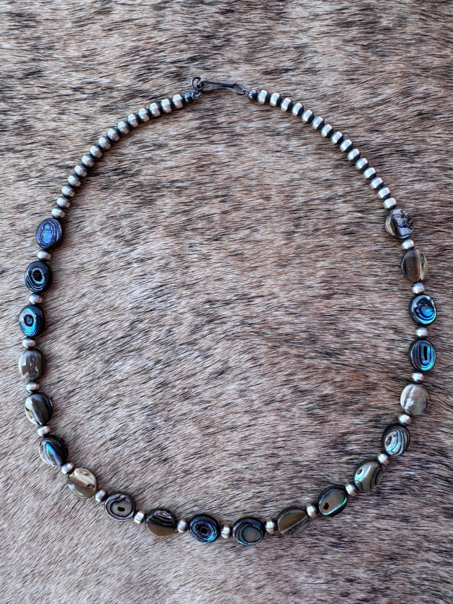 Handcrafted Abalone Oval & Sterling Silver Pearl 4mm Beaded Necklace Nizhoni Traders LLC