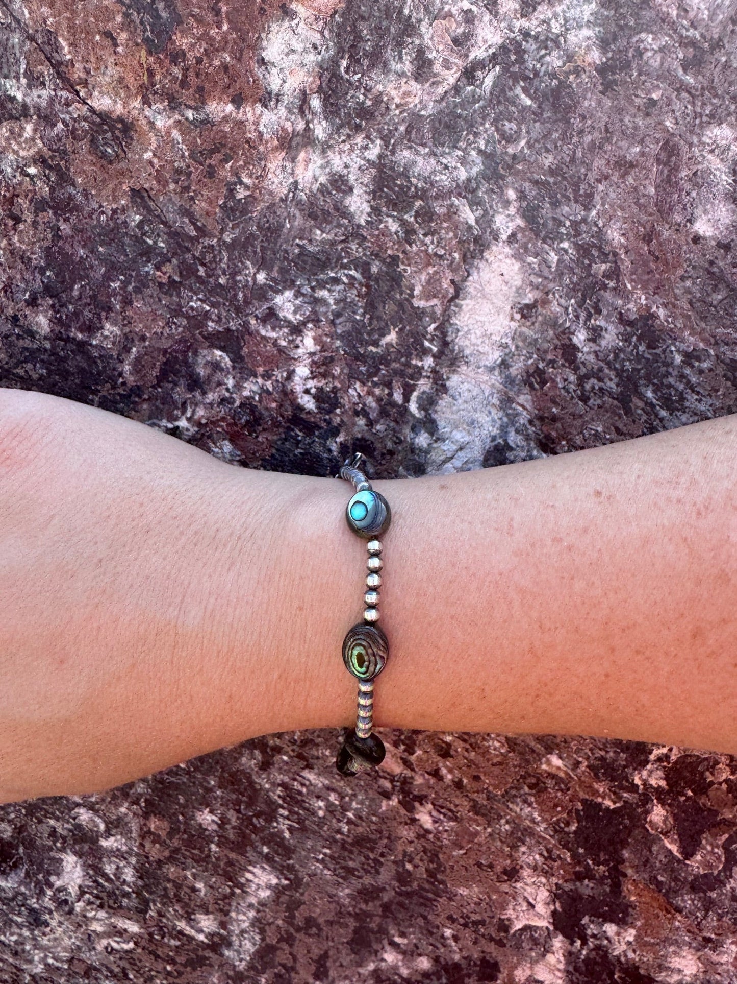 Handcrafted Abalone & Sterling Silver Pearl 3mm Beaded Bracelet 7.5" Nizhoni Traders LLC