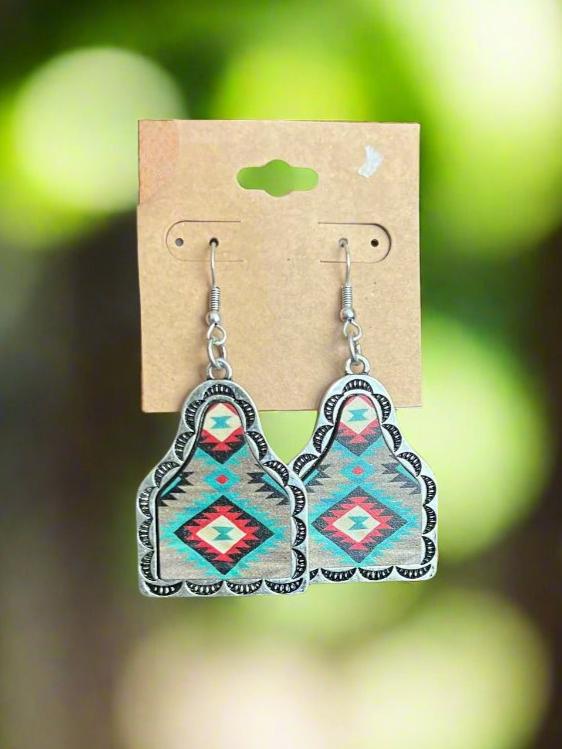 Aztec Cow Tag Earrings Cedar Hill Country Market