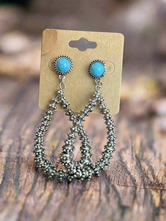 Navajo Slip Turquoise Teardrop Hoops with Stud Backs Cedar Hill Country Market