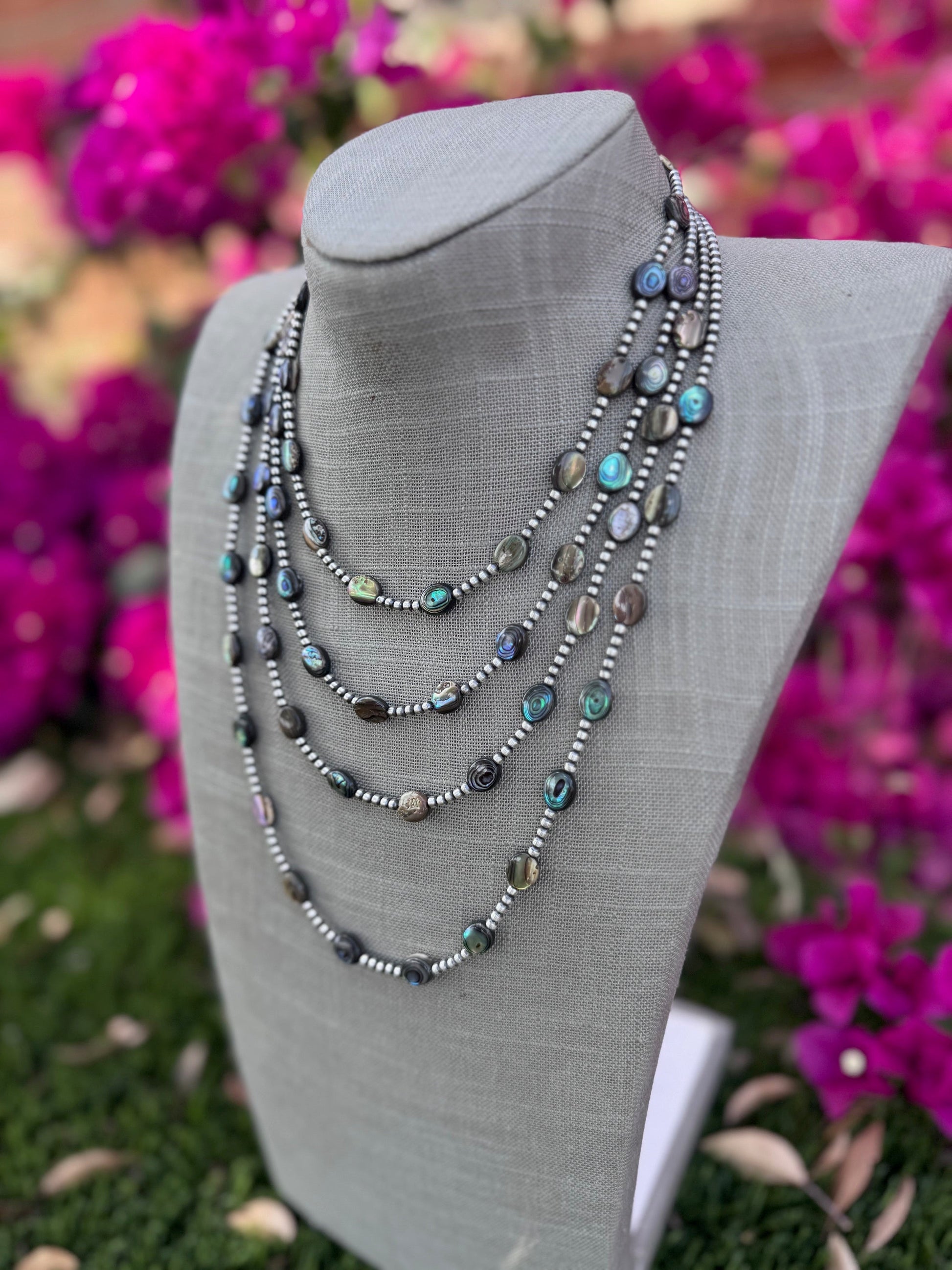 Handcrafted Abalone & Sterling Silver Pearl 3mm Beaded Necklace Nizhoni Traders LLC