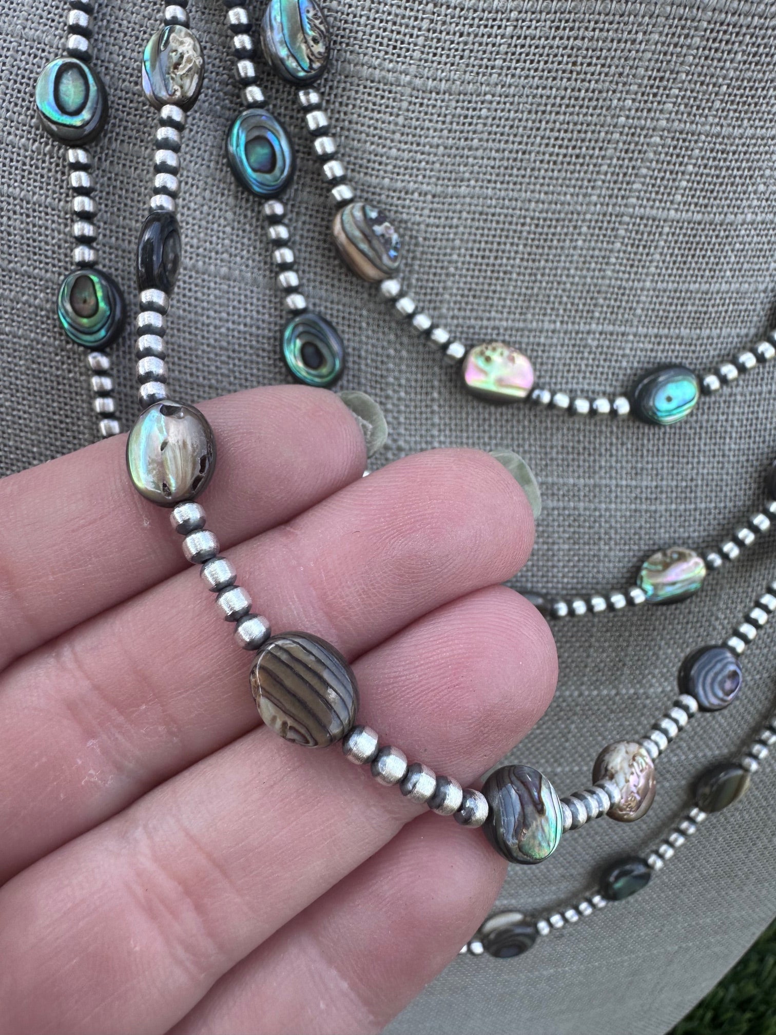 Handcrafted Abalone & Sterling Silver Pearl 3mm Beaded Necklace Nizhoni Traders LLC