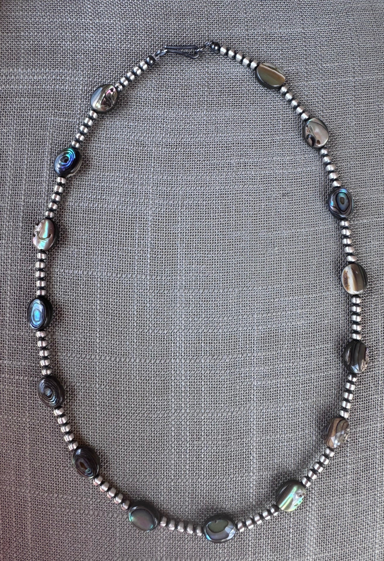 Handcrafted Abalone & Sterling Silver Pearl 3mm Beaded Necklace Nizhoni Traders LLC