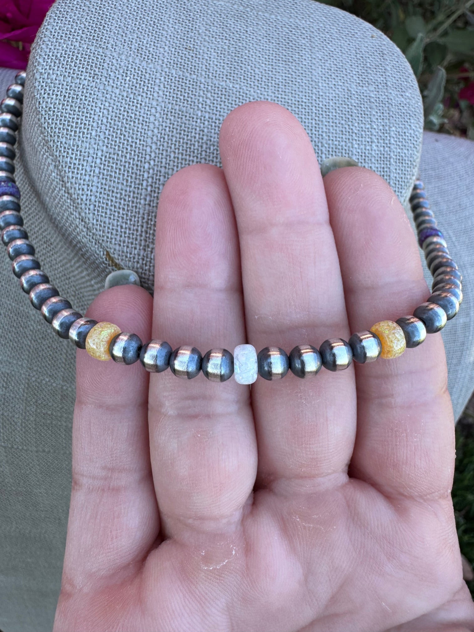Handcrafted Fire Opal Collection & Sterling Silver Pearl Beaded 5mm Necklace 14" Nizhoni Traders LLC