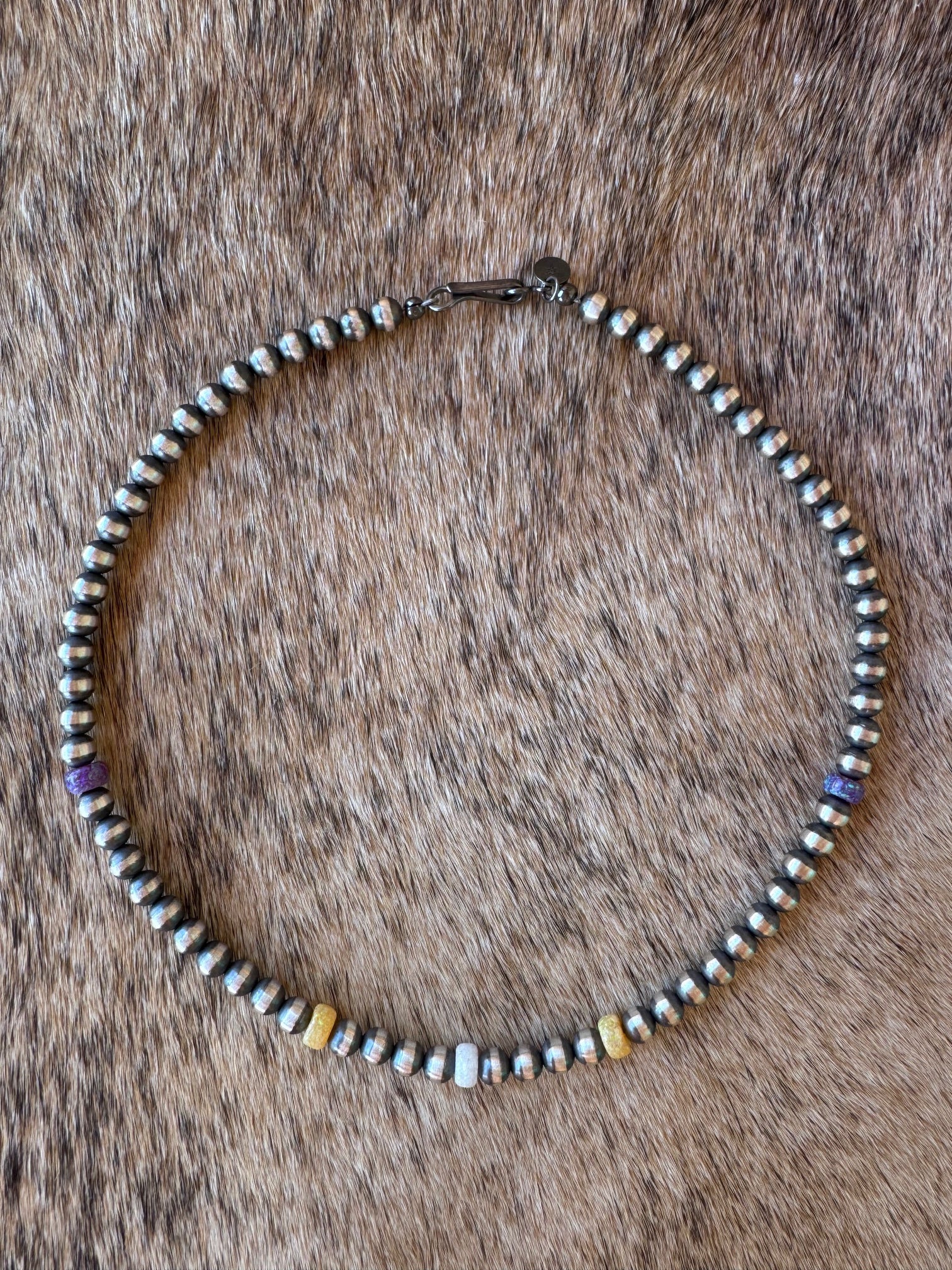Handcrafted Fire Opal Collection & Sterling Silver Pearl Beaded 5mm Necklace 14" Nizhoni Traders LLC