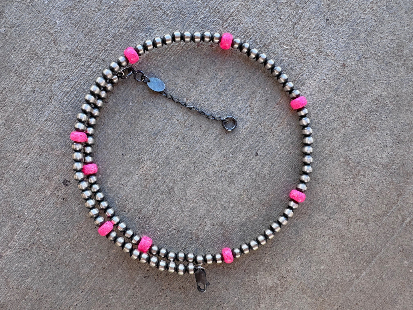 Handcrafted Hot Pink Fire Opal & Sterling Silver 4mm Beaded Wrap Choker Necklace Nizhoni Traders LLC