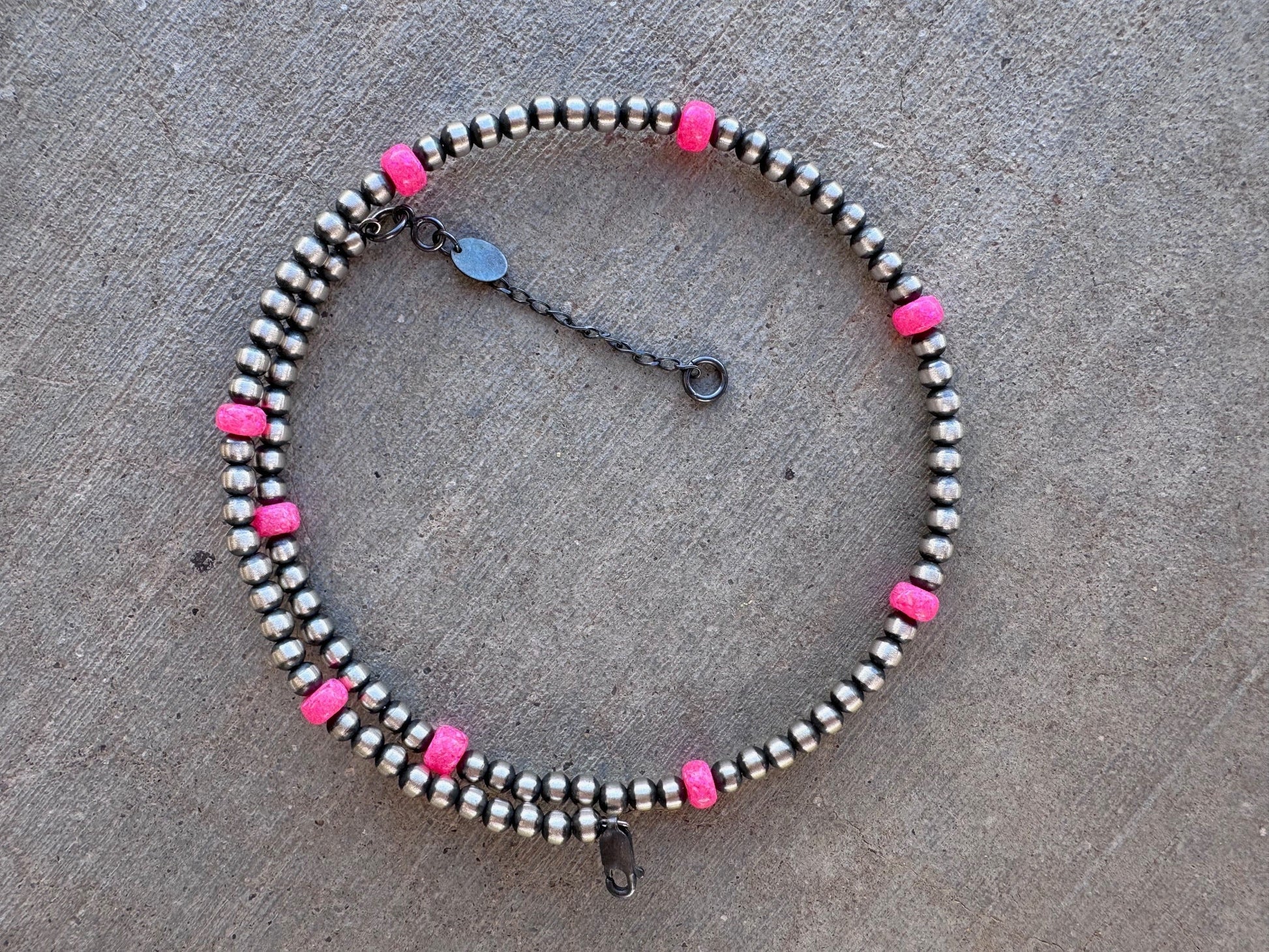 Handcrafted Hot Pink Fire Opal & Sterling Silver 4mm Beaded Wrap Choker Necklace Nizhoni Traders LLC
