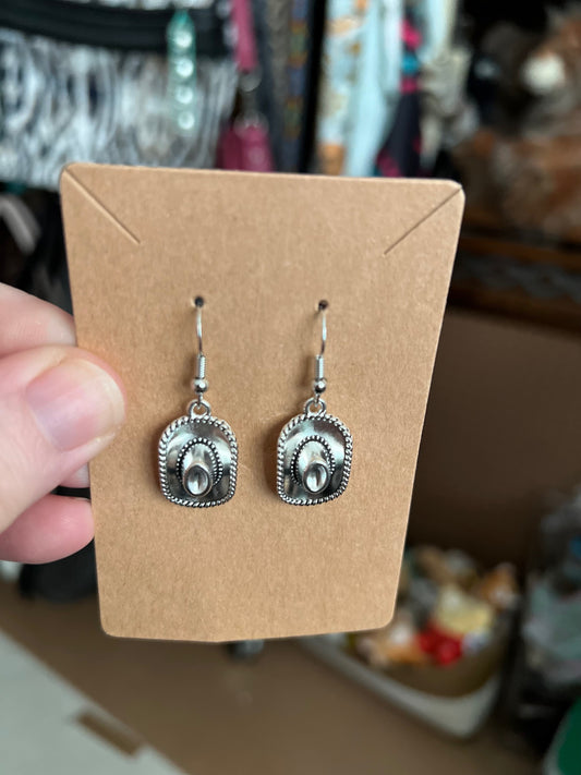 Silver Cowboy Hat Earrings on hooks Cedar Hill Country Market