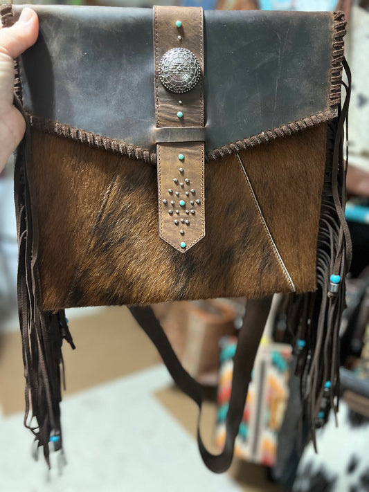 Ladies Crossbody Hair on Hide with Fringe Red Dirt Hat Co Handbag Cedar Hill Country Market