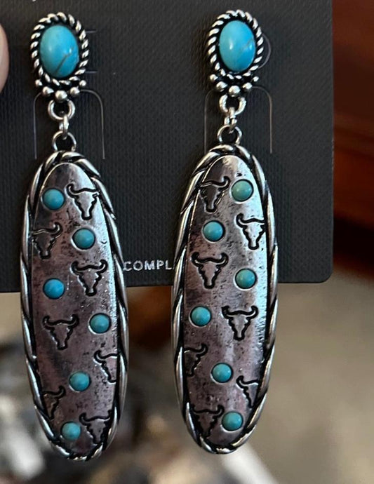 Aztec Turquoise Elongated Stud Back Earrings Cedar Hill Country Market