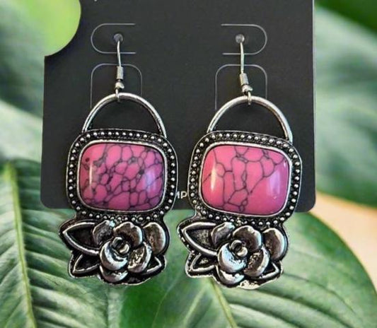 Pink Rose Western Earrings on hooks Cedar Hill Country Market