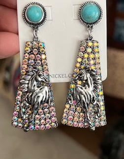 Rhinestone Horse & Turquoise Stud Back Earrings Cedar Hill Country Market