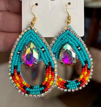 Native Teardrop Seed bead Sparkle Earrings on Hooks Cedar Hill Country Market