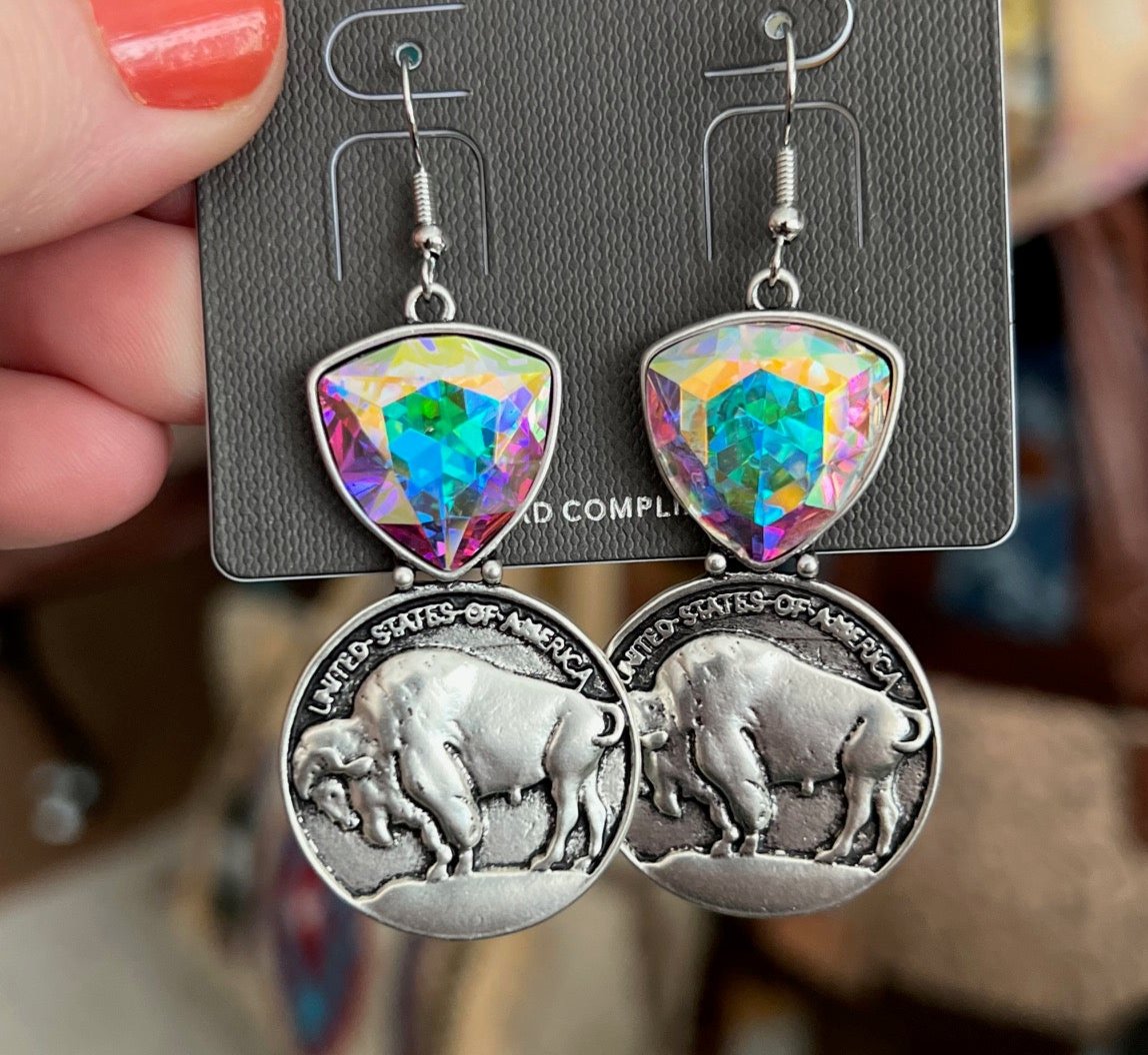 Buffalo Coin Iridescent Earrings Cedar Hill Country Market