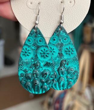 Patina Aztec Teardrop Earrings on Hooks Cedar Hill Country Market