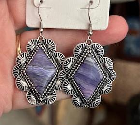 Purple Lapse Diamond Silver Earrings on Hooks Cedar Hill Country Market