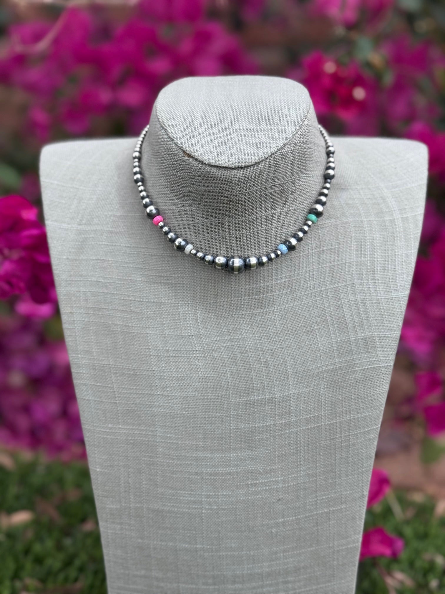 Handcrafted Fire Opal Collection & Sterling Silver Pearl Beaded 3-10mm Necklace 14" Nizhoni Traders LLC