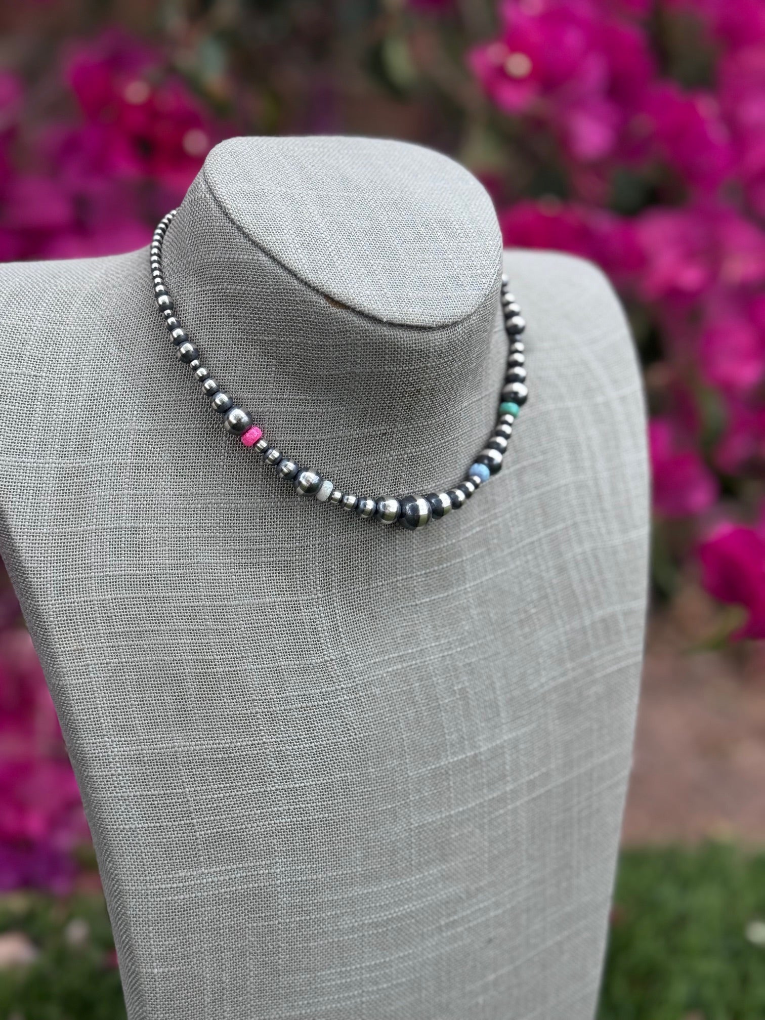 Handcrafted Fire Opal Collection & Sterling Silver Pearl Beaded 3-10mm Necklace 14" Nizhoni Traders LLC