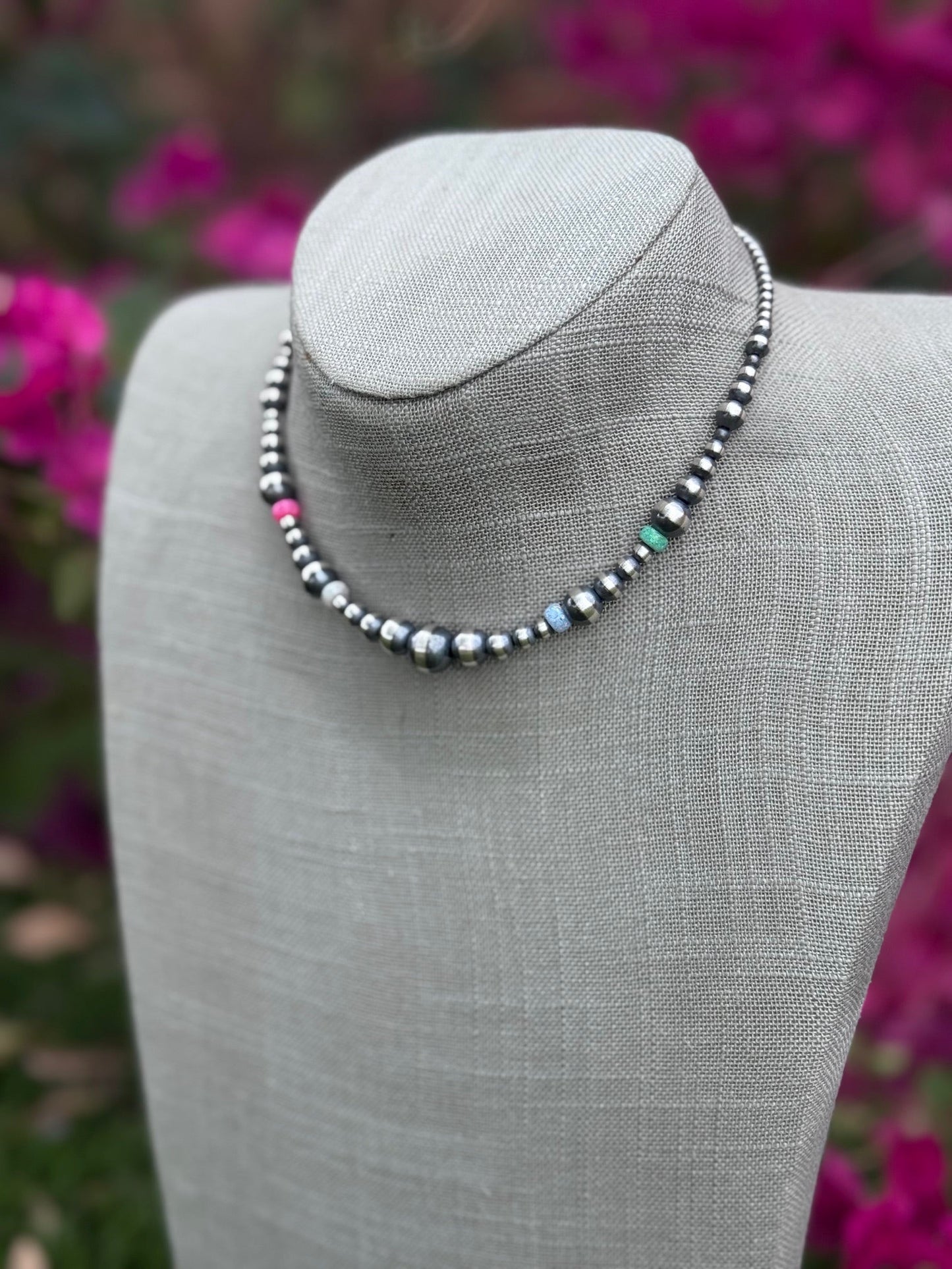 Handcrafted Fire Opal Collection & Sterling Silver Pearl Beaded 3-10mm Necklace 14" Nizhoni Traders LLC