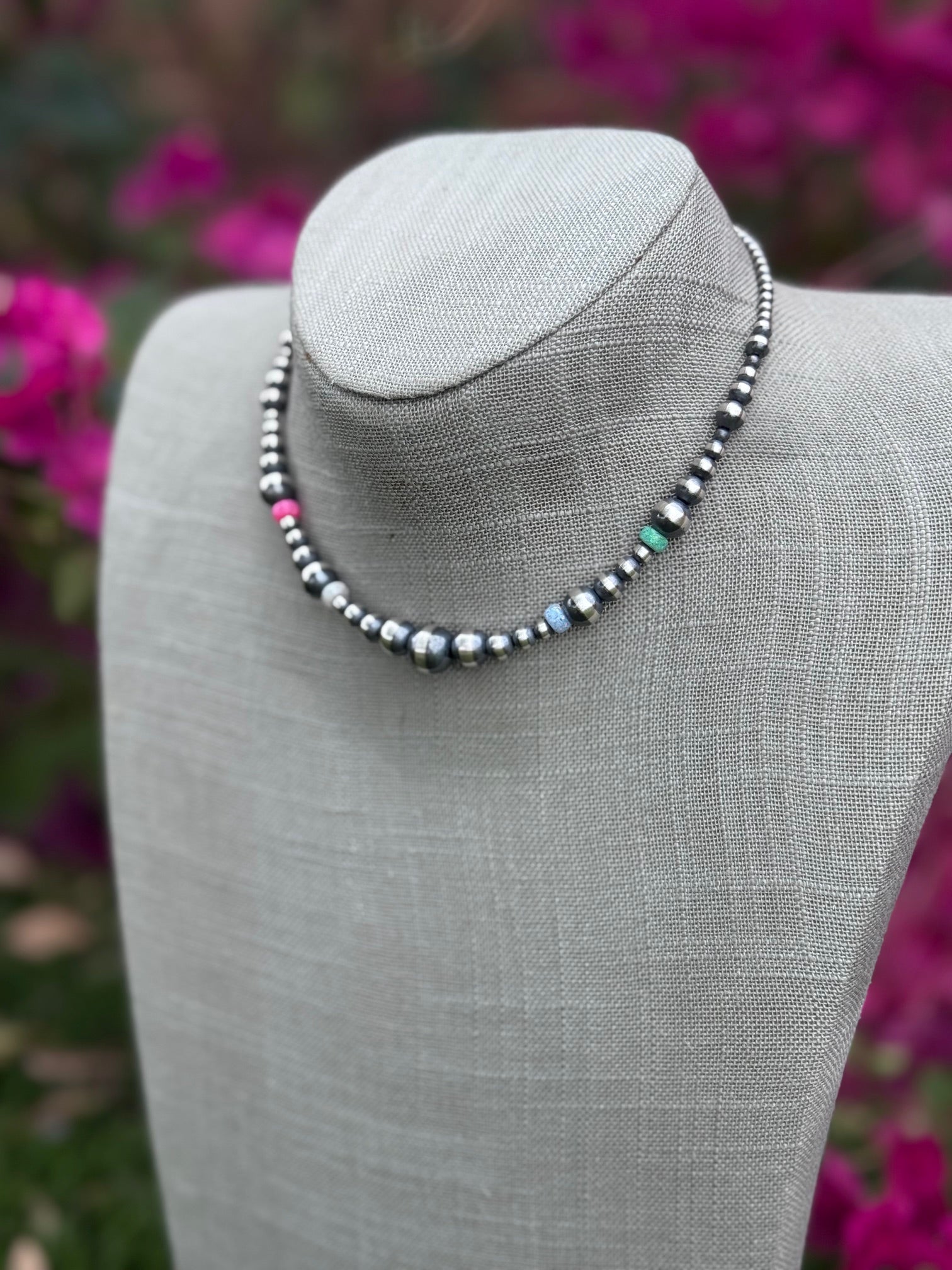 Handcrafted Fire Opal Collection & Sterling Silver Pearl Beaded 3-10mm Necklace 14" Nizhoni Traders LLC