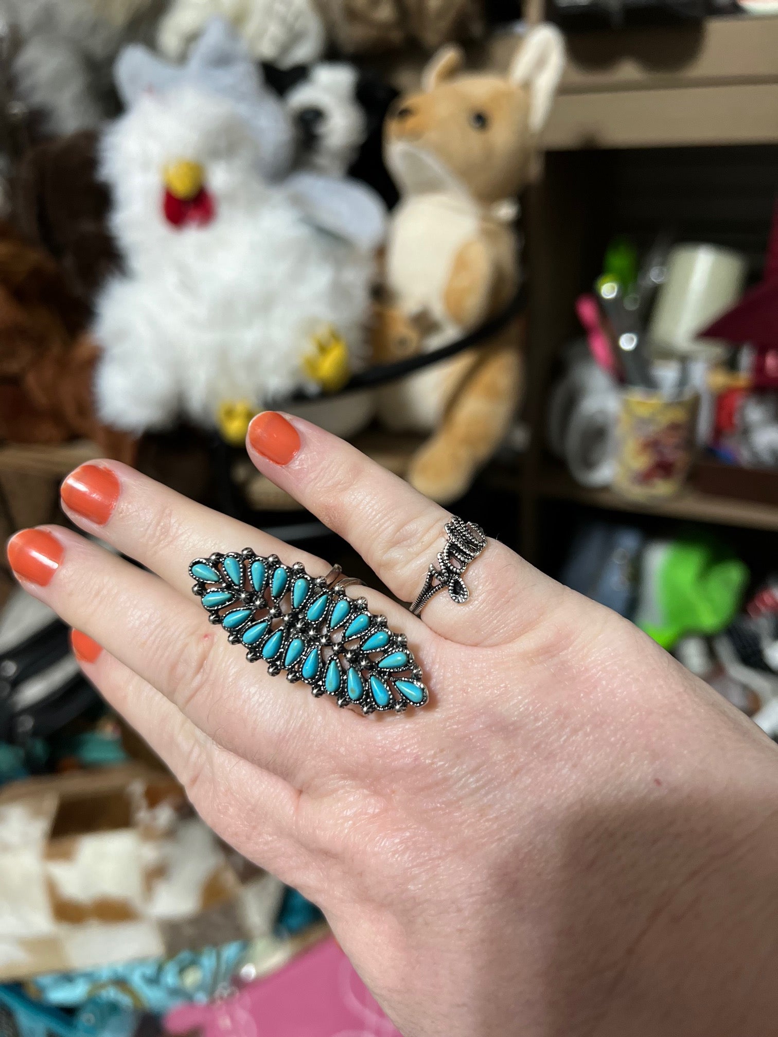 Pointed Turquoise Leaf Cuff Ring Cedar Hill Country Market