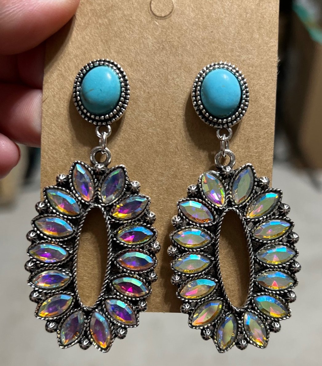 AB Concho Turquoise with Stud Back Earrings Cedar Hill Country Market