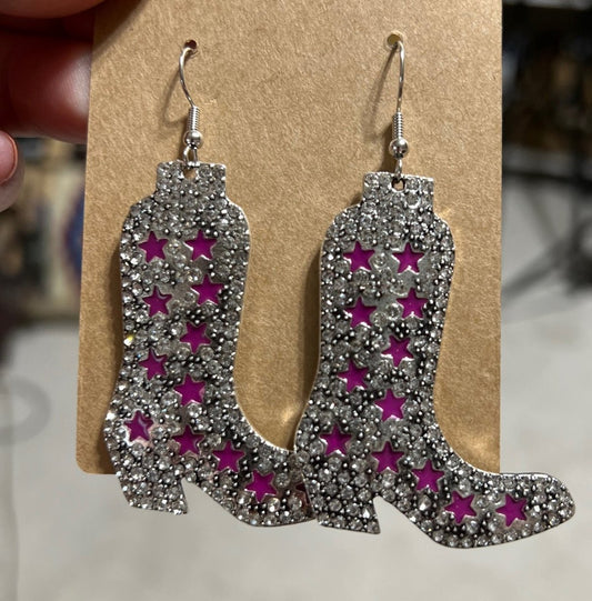 Rodeo Cowgirl Pink Sparkle Boot Earrings Cedar Hill Country Market