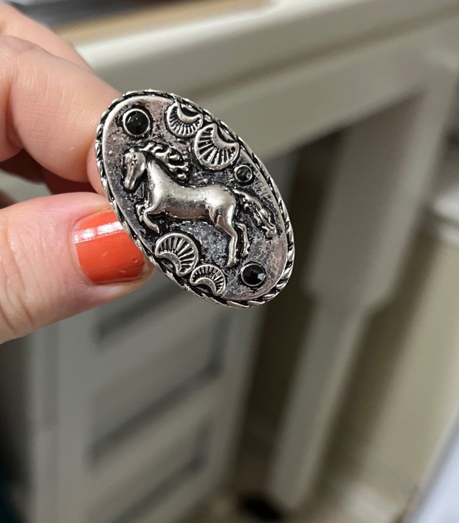 Oval Silver Wild Horse Ring - Cuff Style Cedar Hill Country Market