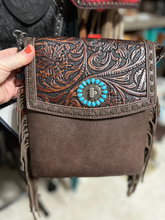 Montana West Turquoise Concho with Embossing Crossbody Cedar Hill Country Market