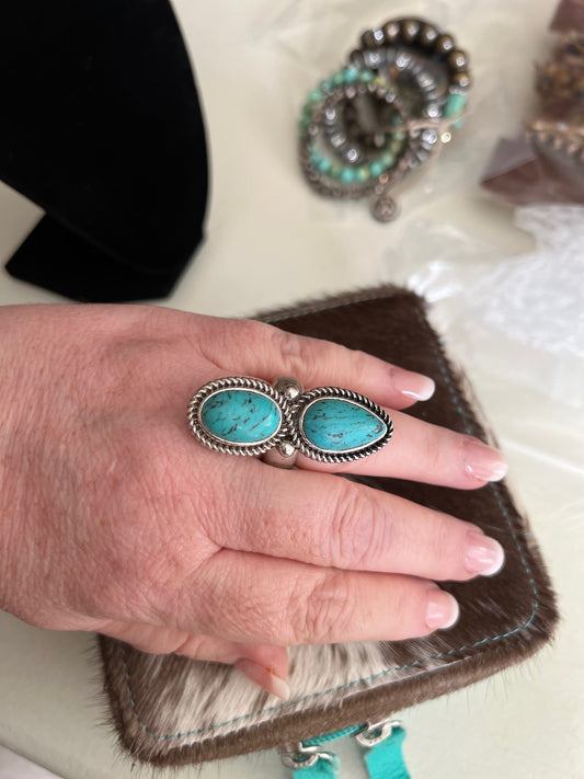 Native American Double Turquoise Stretch Ring Cedar Hill Country Market